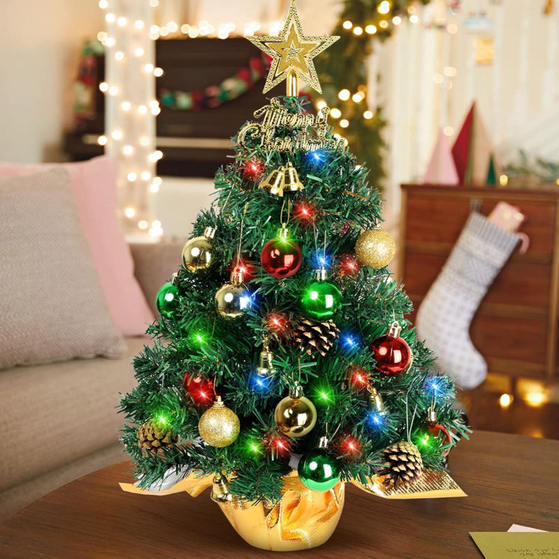 The Holiday Aisle Tabletop Christmas Tree 22 Inch Mini Artificial Christmas Tree With 30 LED String Lights Star Tree Tabletop Small Xmas Tree For Holiday Indoor DIY Christmas Decor Wayfair